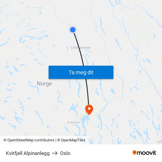 Kvitfjell Alpinanlegg to Oslo map