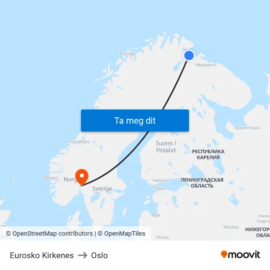 Eurosko Kirkenes to Oslo map