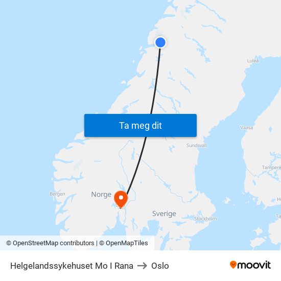 Helgelandssykehuset Mo I Rana to Oslo map
