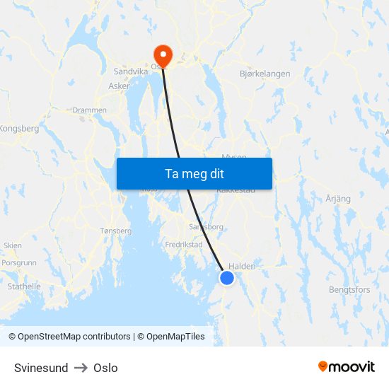 Svinesund to Oslo map