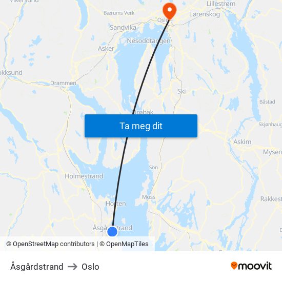 Åsgårdstrand to Oslo map