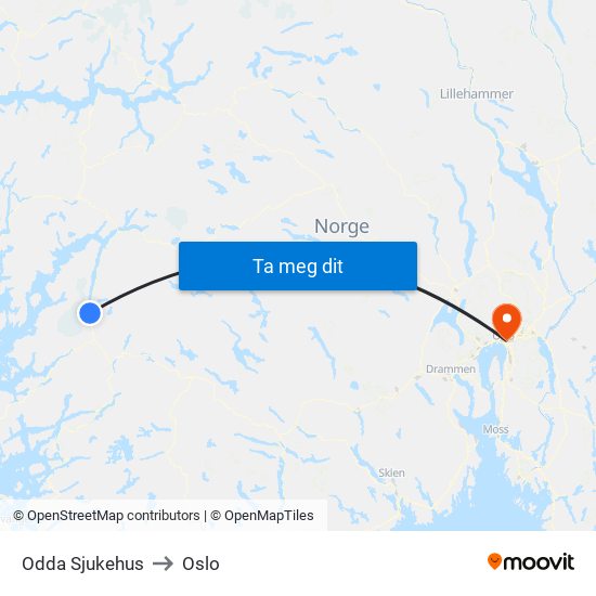 Odda Sjukehus to Oslo map