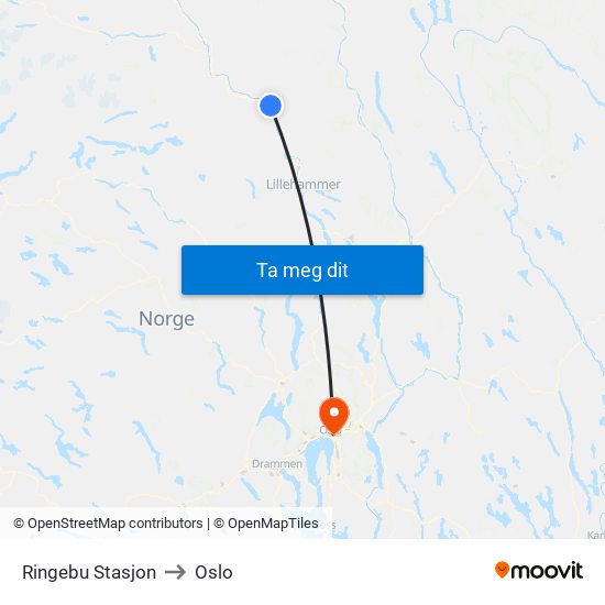 Ringebu Stasjon to Oslo map