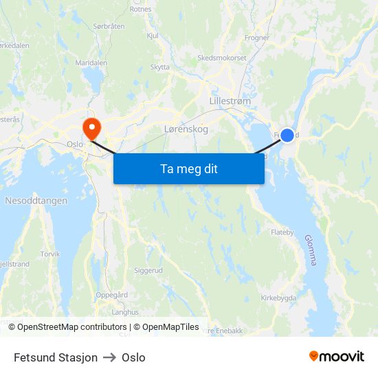 Fetsund Stasjon to Oslo map