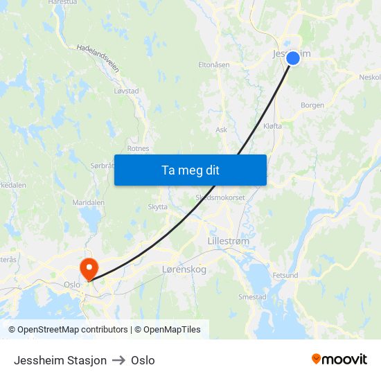Jessheim Stasjon to Oslo map