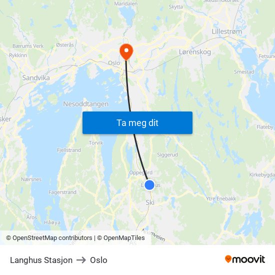 Langhus Stasjon to Oslo map