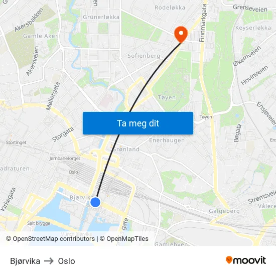 Bjørvika to Oslo map