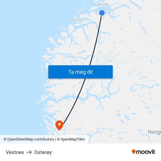 Vestnes to Osterøy map