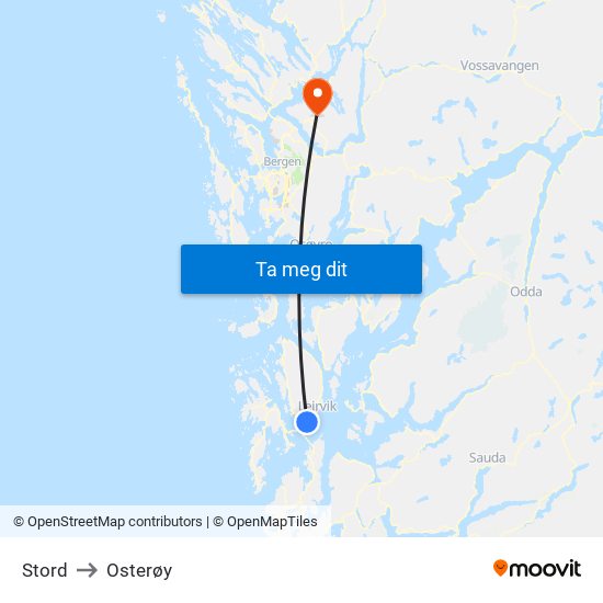Stord to Osterøy map