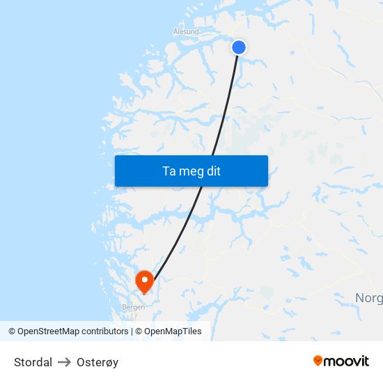 Stordal to Osterøy map