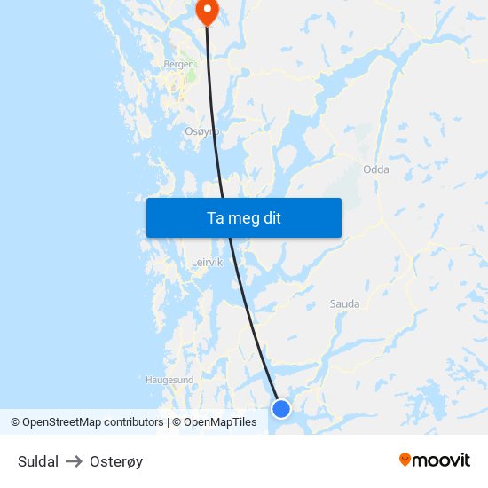 Suldal to Osterøy map