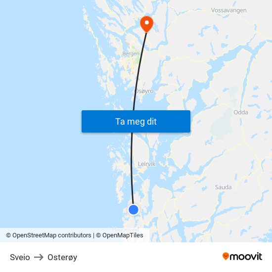 Sveio to Osterøy map