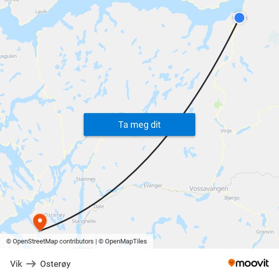 Vik to Osterøy map