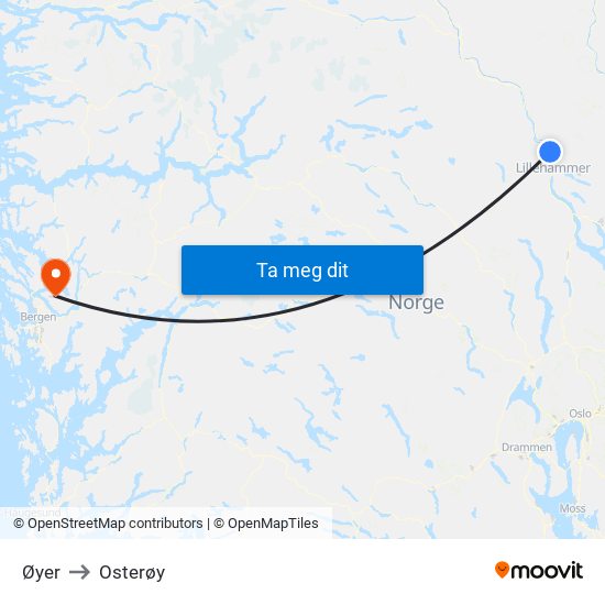 Øyer to Osterøy map