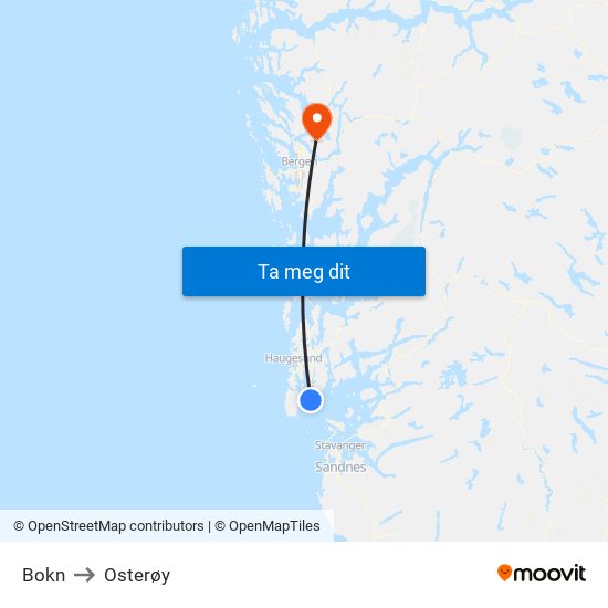Bokn to Osterøy map