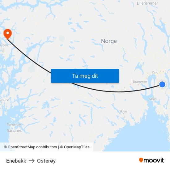 Enebakk to Osterøy map