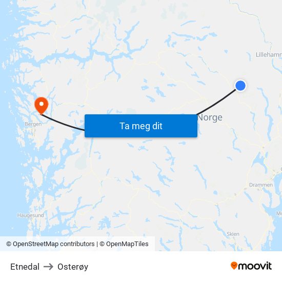 Etnedal to Osterøy map