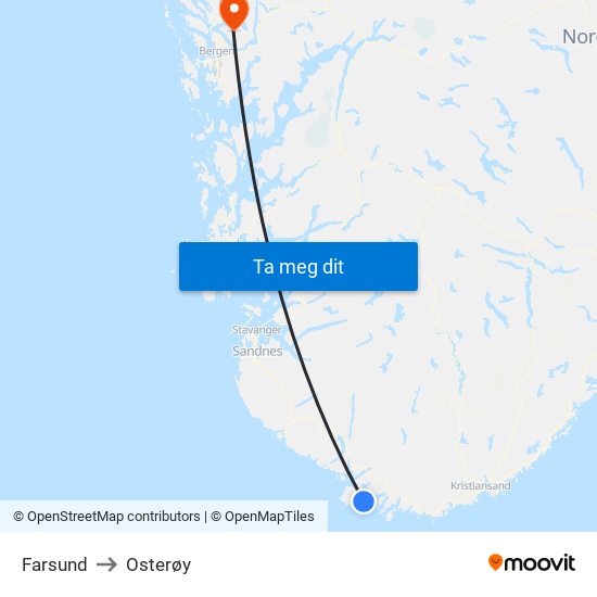 Farsund to Osterøy map