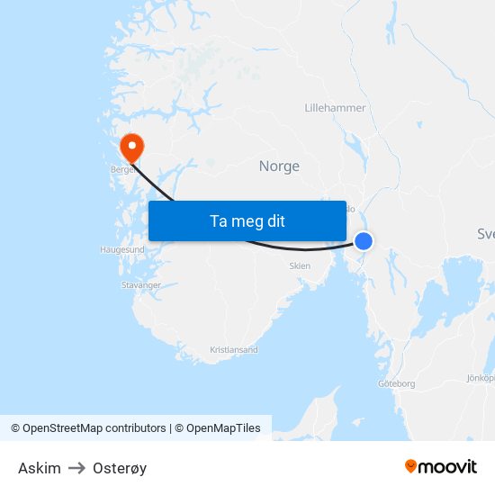 Askim to Osterøy map