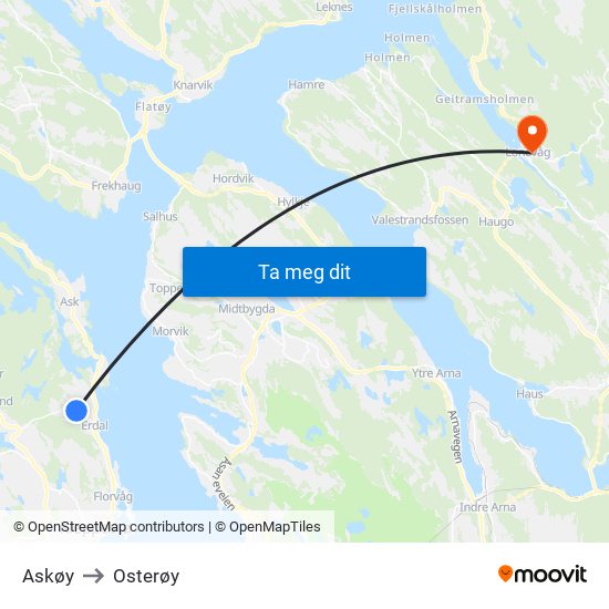 Askøy to Osterøy map