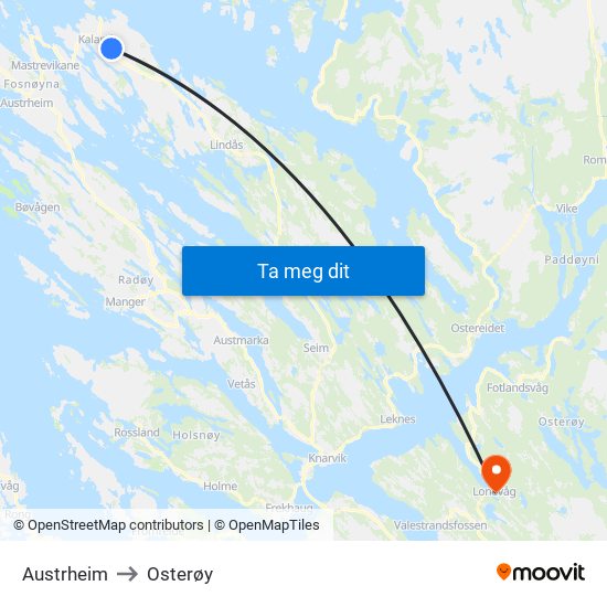 Austrheim to Osterøy map