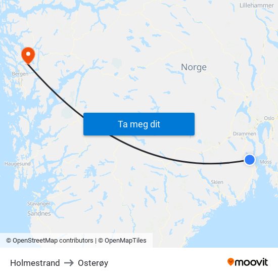 Holmestrand to Osterøy map