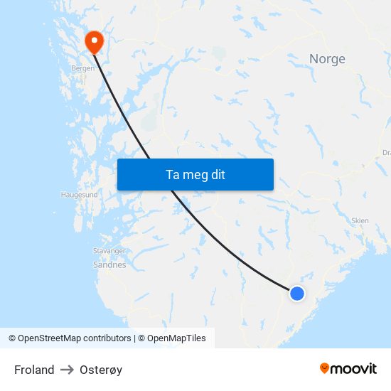 Froland to Osterøy map