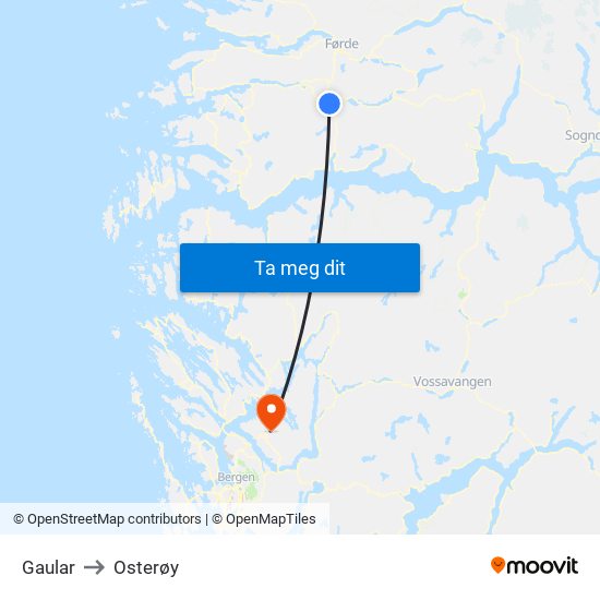 Gaular to Osterøy map