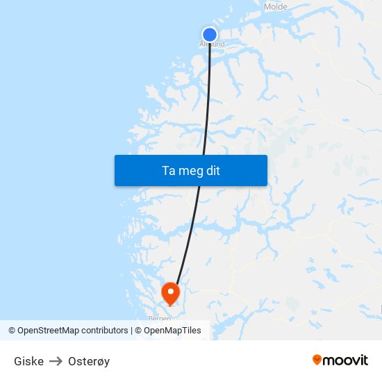 Giske to Osterøy map