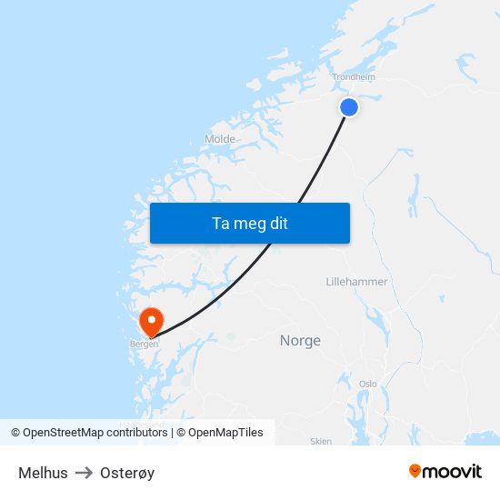 Melhus to Osterøy map