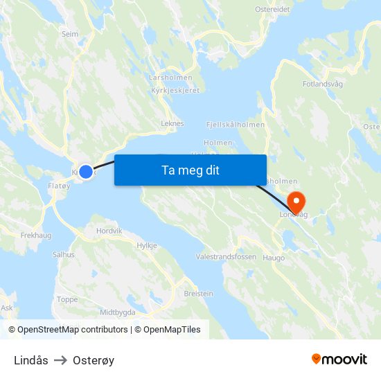 Lindås to Osterøy map