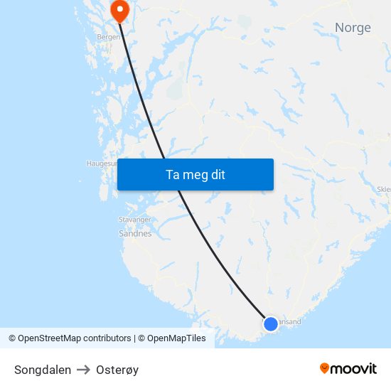 Songdalen to Osterøy map