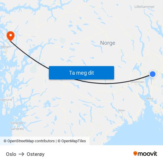 Oslo to Osterøy map