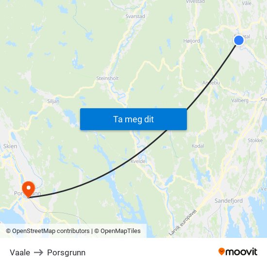 Vaale to Porsgrunn map