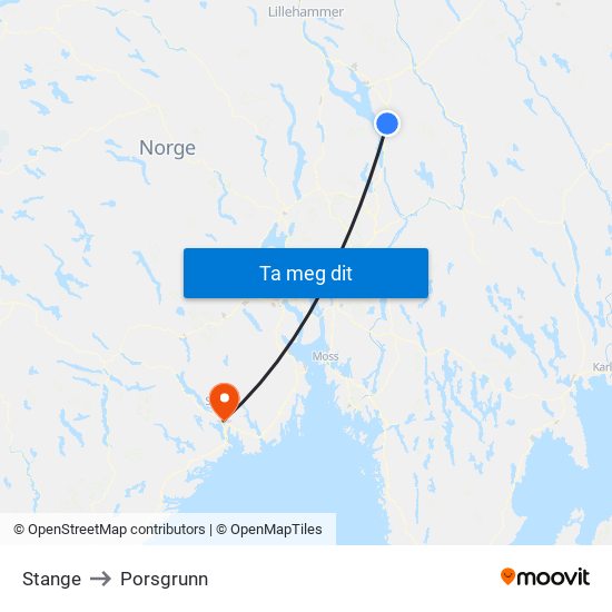 Stange to Porsgrunn map