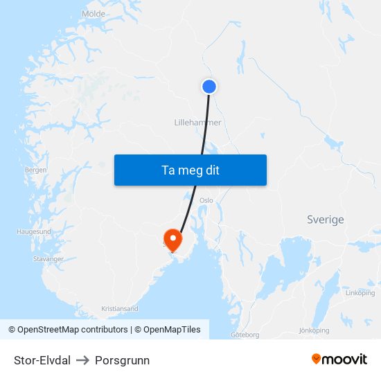 Stor-Elvdal to Porsgrunn map