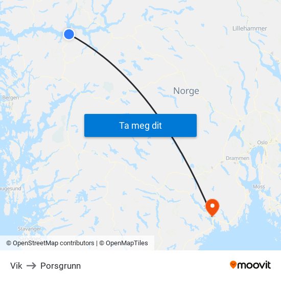 Vik to Porsgrunn map