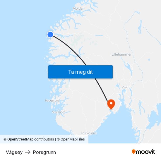 Vågsøy to Porsgrunn map