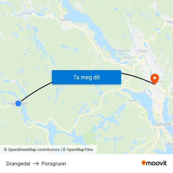 Drangedal to Porsgrunn map