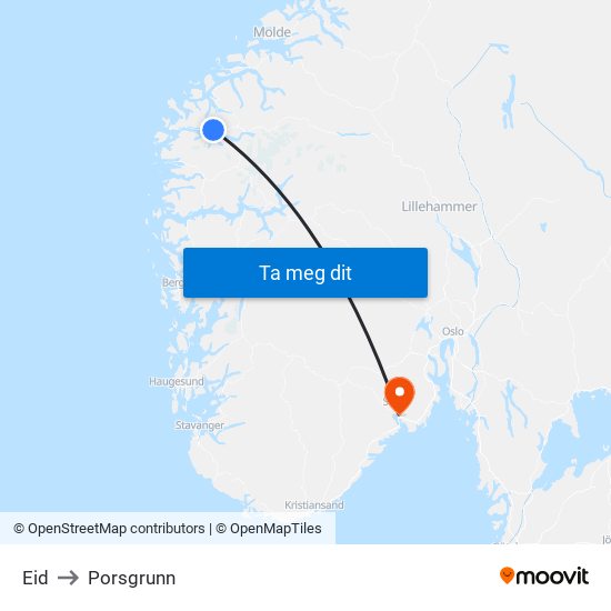 Eid to Porsgrunn map