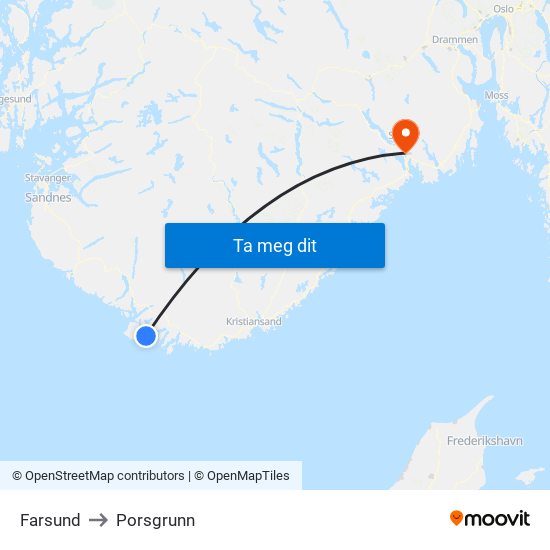 Farsund to Porsgrunn map