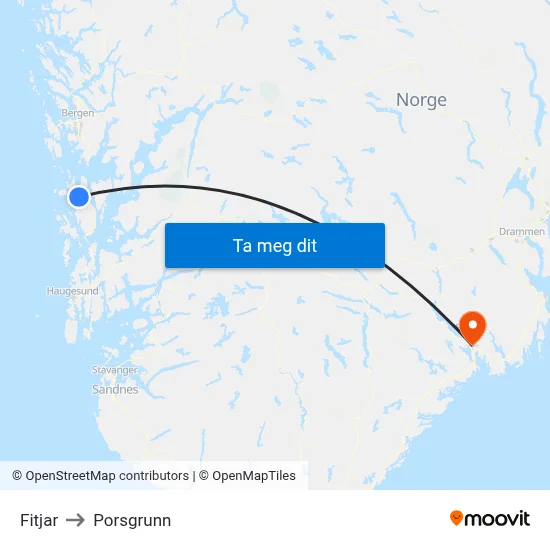 Fitjar to Porsgrunn map