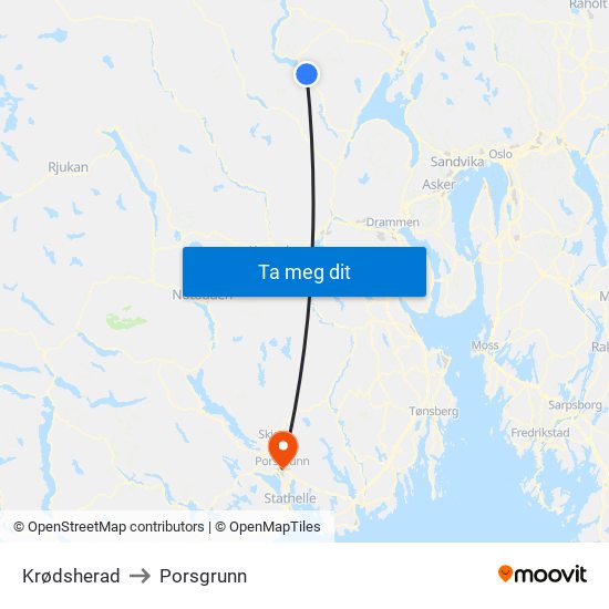 Krødsherad to Porsgrunn map