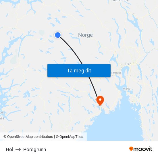 Hol to Porsgrunn map