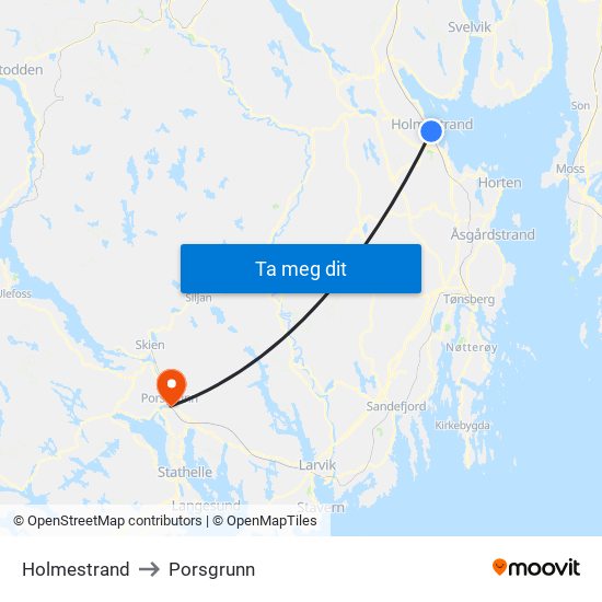 Holmestrand to Porsgrunn map