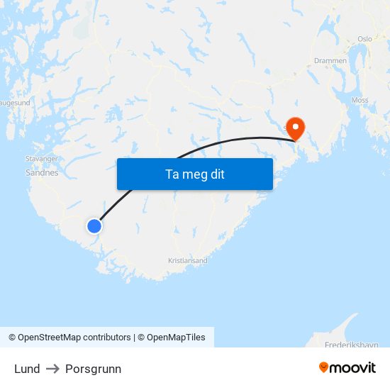 Lund to Porsgrunn map