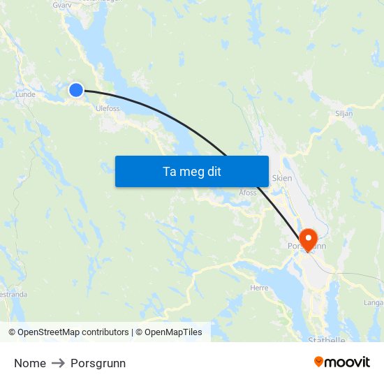 Nome to Porsgrunn map