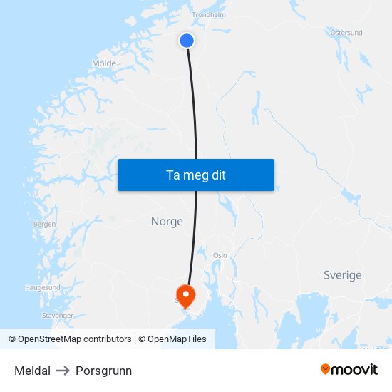 Meldal to Porsgrunn map