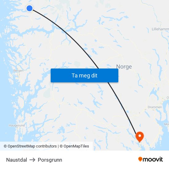 Naustdal to Porsgrunn map