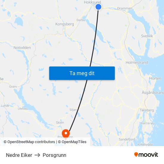 Nedre Eiker to Porsgrunn map